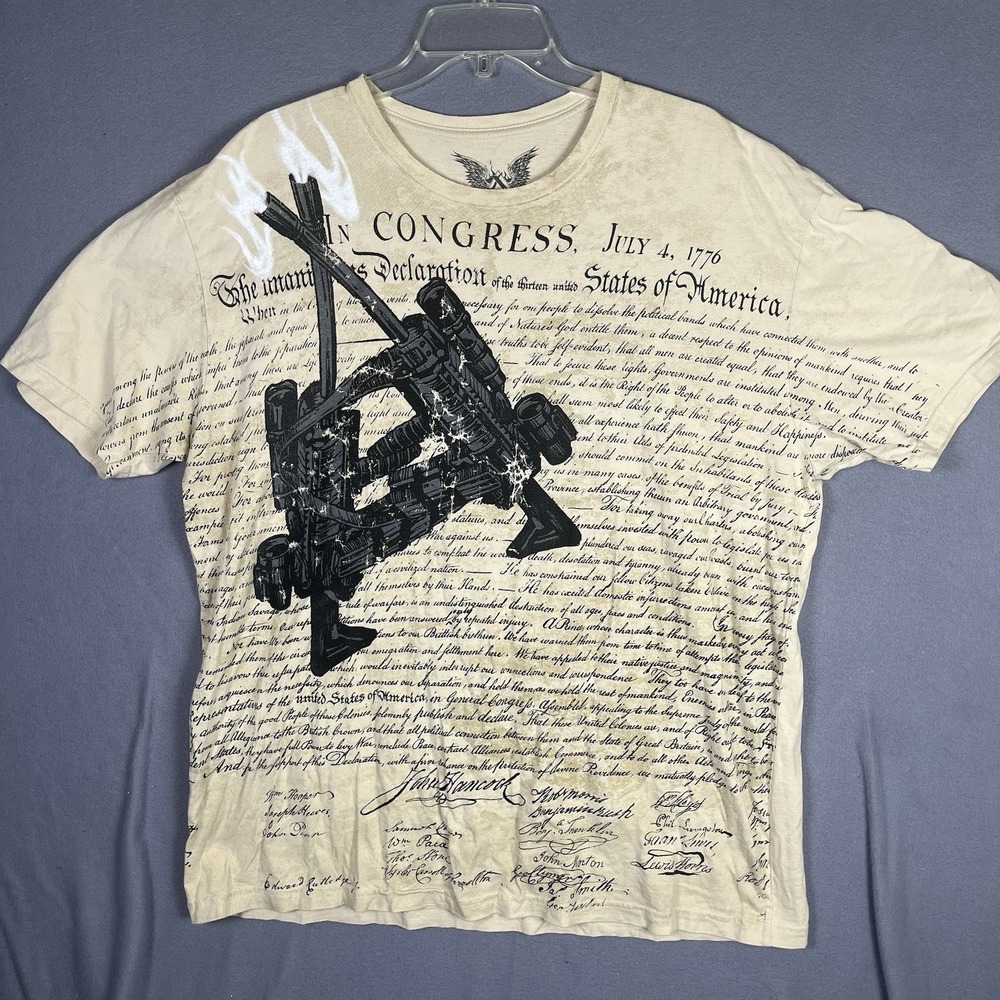 US Army Declaration Of Independence T Shirt‎ Men's XXL Beige Apprime Cotton